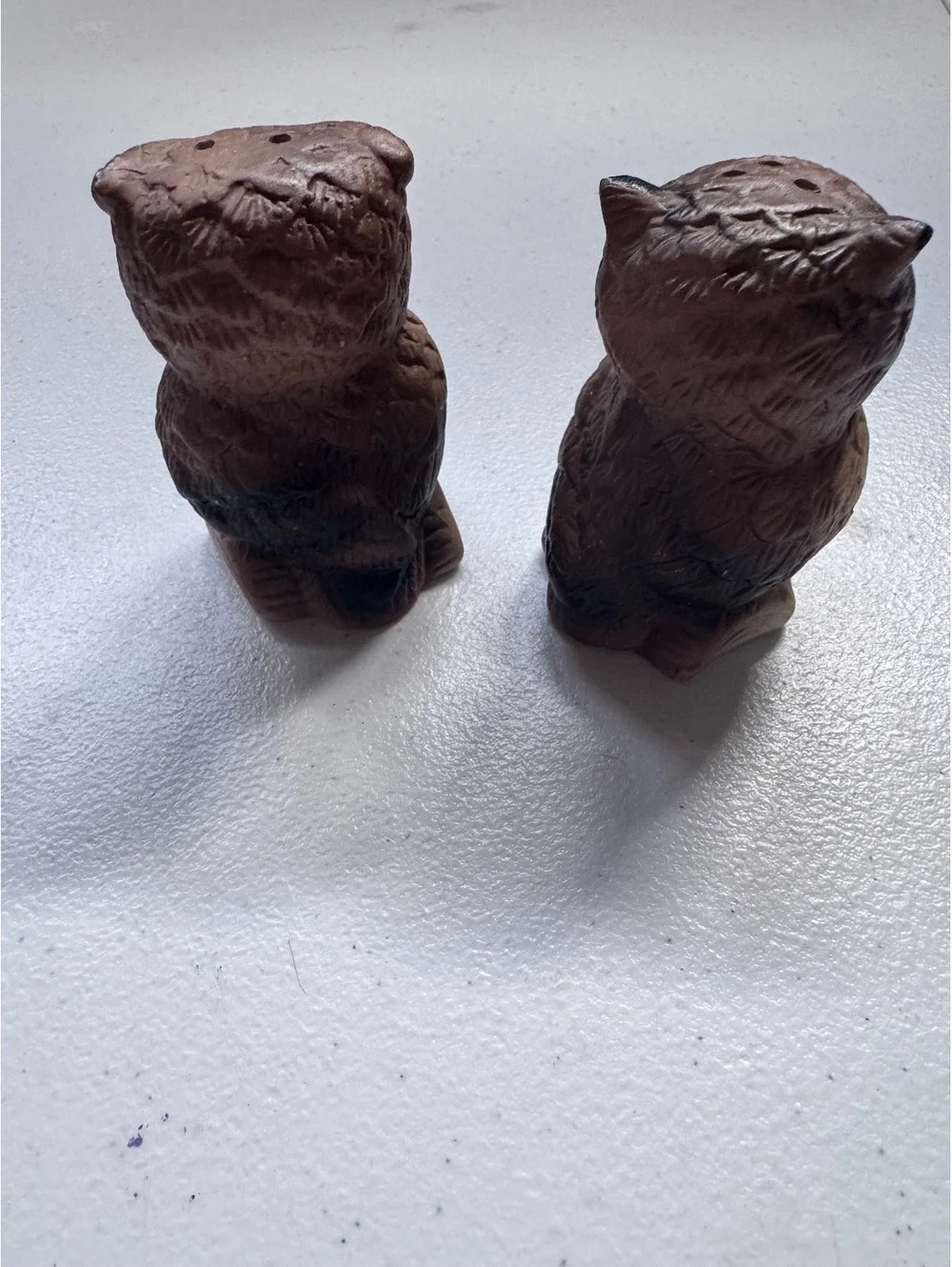 Vintage Brown Ceramic Owl Salt Pepper Shakers Set Retro Kitsch Bird Figurines